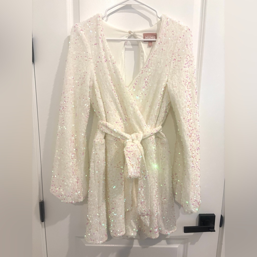 Show Me Your Mumu - Love on the Dance Floor White Sequin Romper, Size Large - Picture 10 of 16